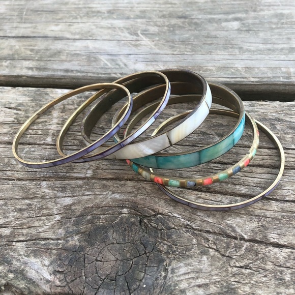 Vintage Jewelry - Assorted Vintage Bronze Shell Bangles